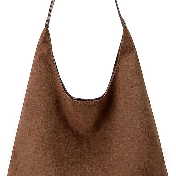 Chic Brown Faux Suede Large Hobo Bag with Clutch Purse | 14.17'' Stylish Tote - Picture 1 of 7